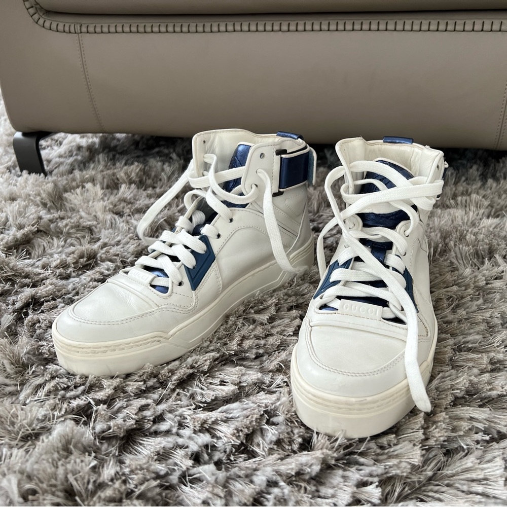 Gucci White GG Soft Leather High-Top Sneakers – Size 6 | Authentic | Made in Ita